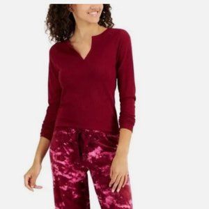 NWT Jenni Split Neck Ribbed Long Sleeve Knit Pajama Top Red Wine